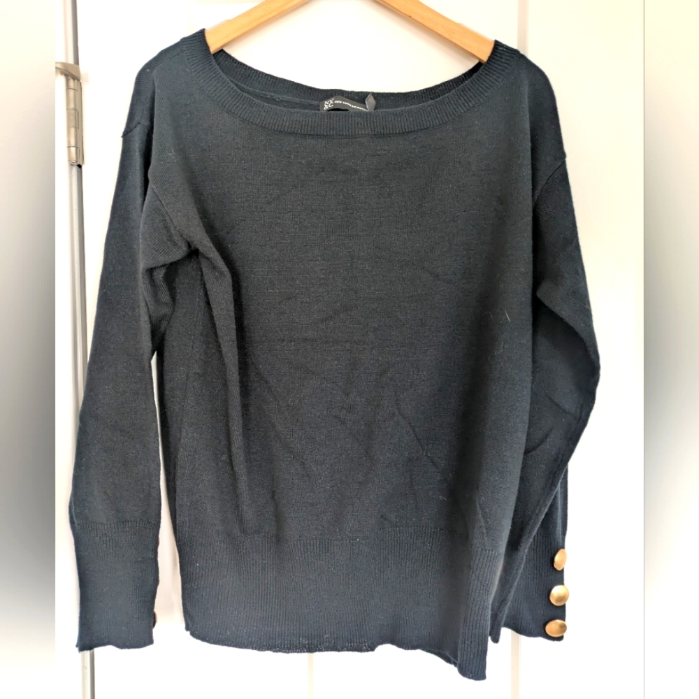 Black Sweater with Button Detail